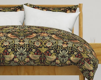 William Morris Bedding - Strawberry Thief by peacoquettedesigns - Traditional Cotton Sateen Duvet Cover OR Pillow Shams by Spoonflower