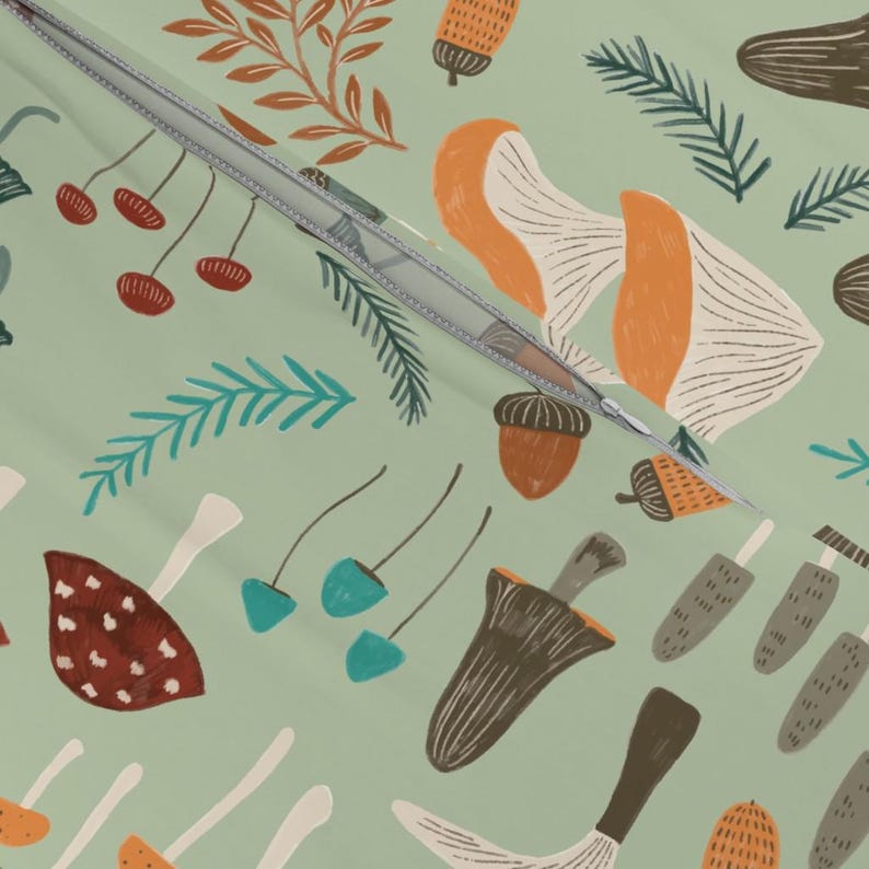 Whimsical Forest Bedding - Mushroom Foraging by yuanxu - Woodland Mushrooms Cotton Sateen Duvet Cover OR Pillow Shams by Spoonflower image 5