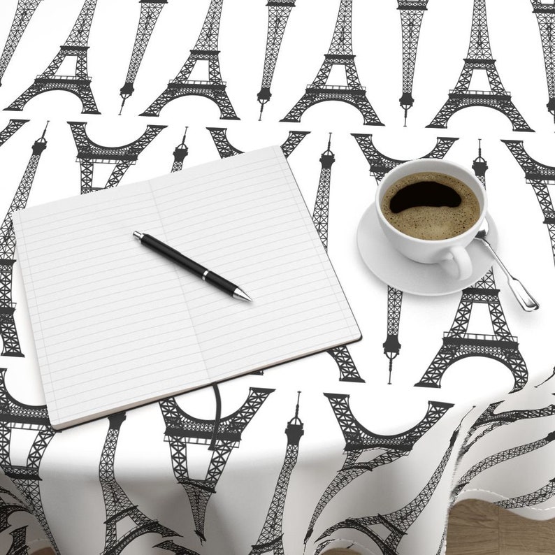 Black Eiffel Towers On White by mtothefifthpower France Travel Cotton Sateen Circle Tablecloth by Spoonflower Paris Round Tablecloth