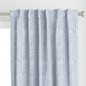 Blue Chevrons Curtain Panel - Freeform Arrows Denim by domesticate - Baby Boy Nursery Abstract Feathers Custom Curtain Panel by Spoonflower