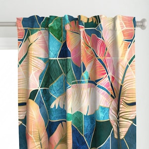 Maximalist Curtain Panel - Emerald Sunset Reflections by gingerlique - Tropical Large Scale Summer Beach Custom Curtain Panel by Spoonflower