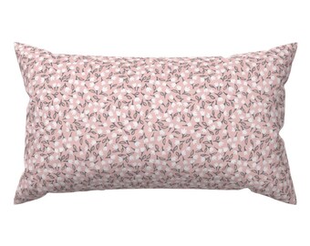 Pink Accent Pillow - Tiny Blossoms  Pink  by mint_tulips - Floral Blossoms Scatter Blossom Rectangle Lumbar Throw Pillow by Spoonflower