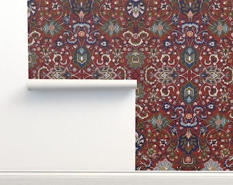 Red Non-Pasted Wallpaper  Victorian Burgundy Damask  - Burgundy Damask Tapestry by peacoquettedesigns Wallpaper Double Roll by Spoonflower