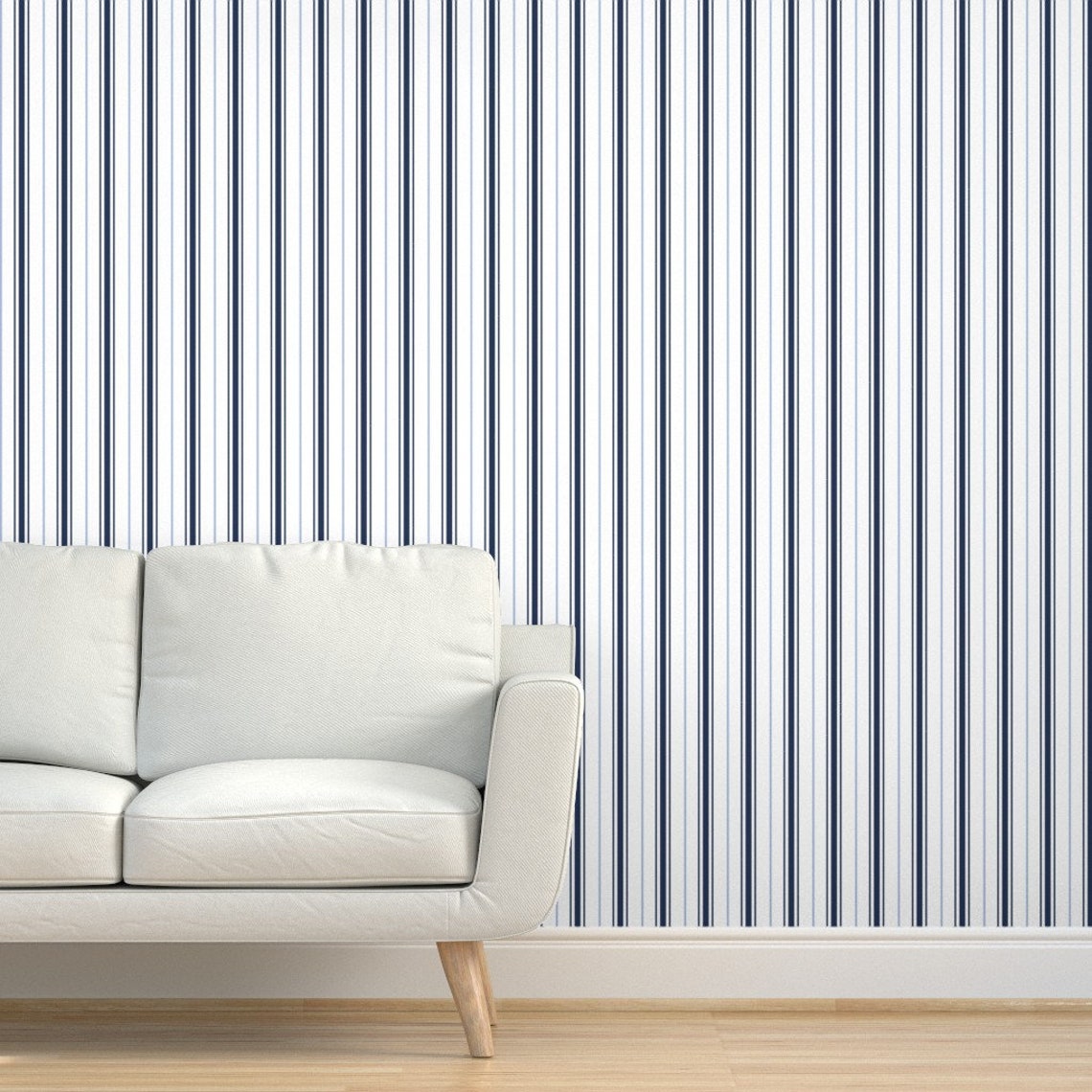 French Ticking Wallpaper Navy Carolina Blue Stripe Prep by - Etsy