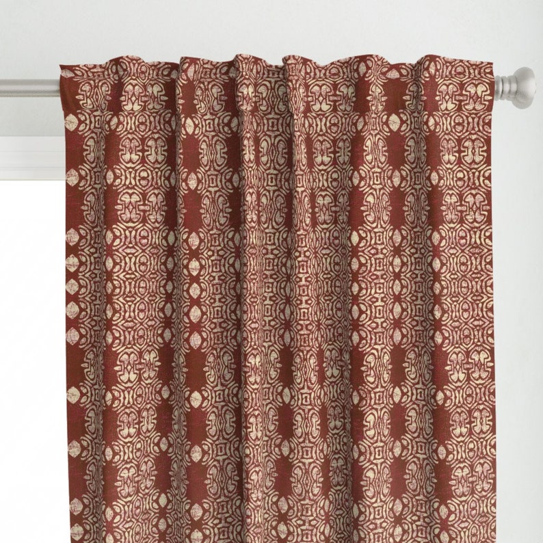 Bohemian Curtain Panel Boho Batik Cranberry Red by Etsy