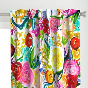 Modern Floral Curtain Panel - Neon Summer Floral by theartwerks - Maximalist Colorful Painted Custom Curtain Panel by Spoonflower