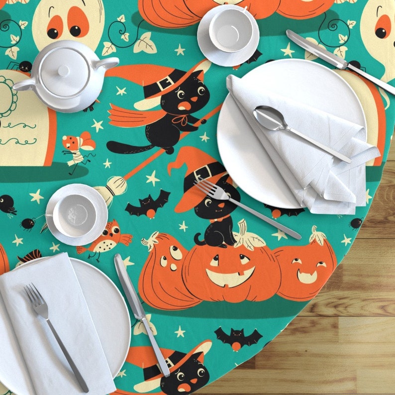 Round Tablecloth Halloween
 Spooky Round Tablecloth Halloween Kitty Witch by Etsy