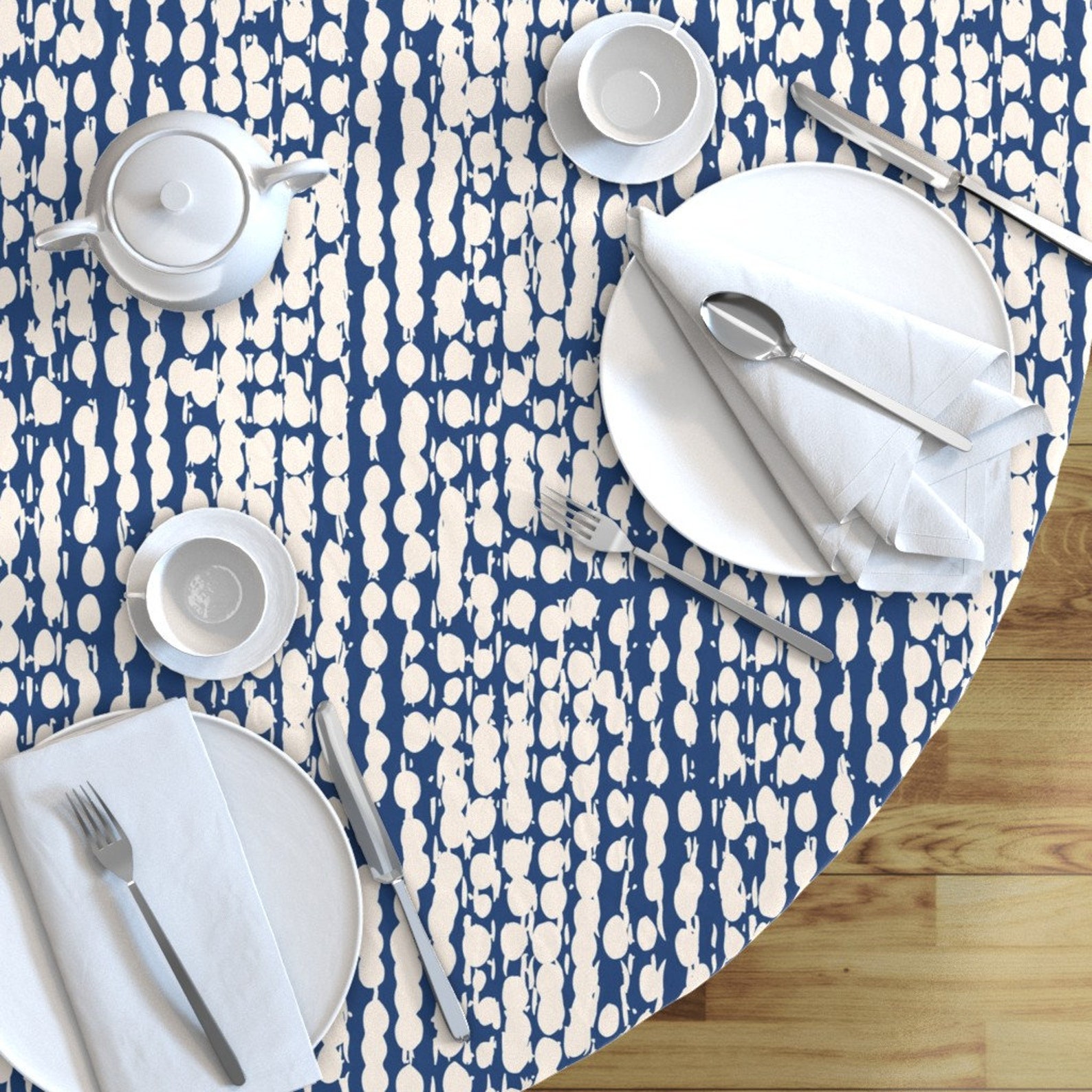 Blue and White Round Tablecloth Shibori Dot Stripe by Etsy