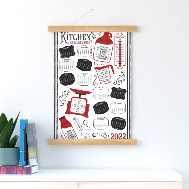 Kitchen Calendar Tea Towel Kitchen Conversions 2022 Calendar  Etsy