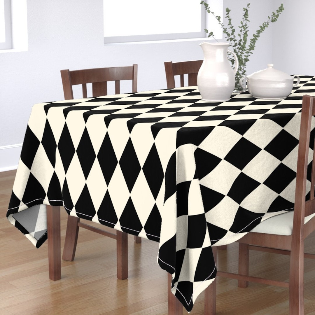 Harlequin Diamonds Tablecloth Cosmic Latte & Black by Etsy