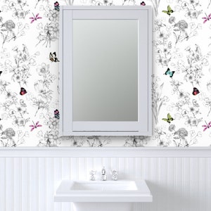 Butterflies Non-Pasted Wallpaper Butterfly Sketch Black And White - Le Papillon by willowlanetextiles Wallpaper Double Roll by Spoonflower image 2