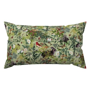 Woodland Accent Pillow - Woodland Wonderland by makehastedesigns - Green Nature Birds Forest Rectangle Lumbar Throw Pillow by Spoonflower