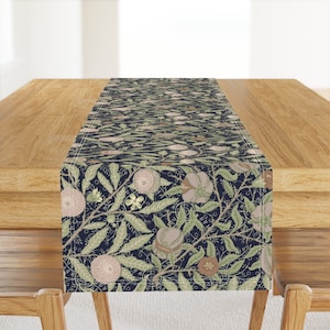William Morris Table Runner - Pomegranate by utart - Historic Antique Dark Blue Sage Green Cotton Sateen Table Runner by Spoonflower