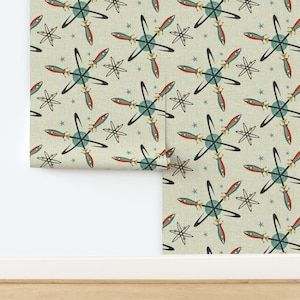 Mod Space Travel Non-Pasted Wallpaper Retro 1950s Atomic Age  - Color Block Atomic Rockets by studioxtine Wallpaper by Spoonflower