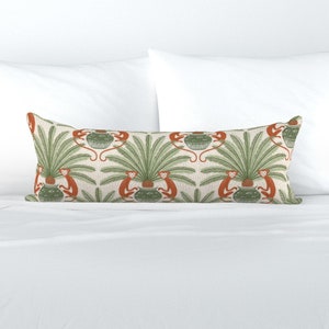 Tropical Jars XL Lumbar Pillow - Sago Palm And Monkey by vivdesign -  Chinoiserie Nature Extra Large Rectangle Lumbar Pillow by Spoonflower
