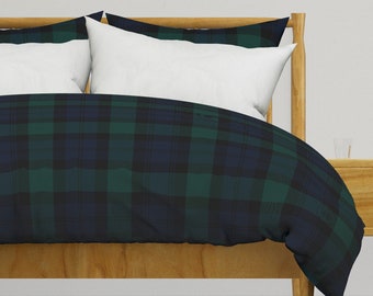 Green Blue Tartan Bedding - Blackwatch Tartan by peacoquettedesigns - Winter Plaid Cotton Sateen Duvet Cover OR Pillow Shams by Spoonflower