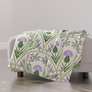 Nouveau Wildflowers Throw Blanket - Scottish Thistle by marjorie_howe - Purple Thistle Scotland Scot Throw Blanket with Spoonflower Fabric