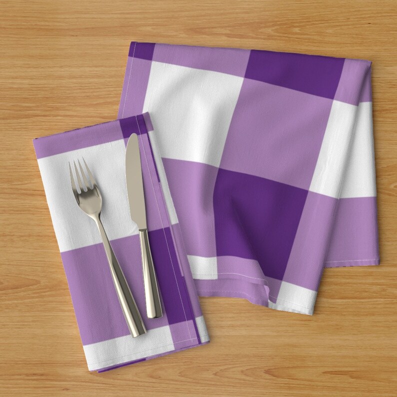 Set of 2 Check Dinner Napkins Gingham Plaid Purple White ...