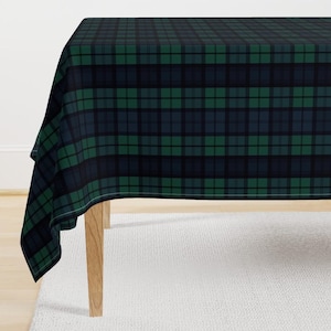Dark Tartan Tablecloth - Dark Green Plaid by laurapol - Scottish Traditional Winter Plaid Tartan  Cotton Sateen Tablecloth by Spoonflower