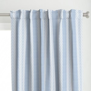 Garden Stripe Curtain Panel - Laurel Leaf Stripe by danika_herrick - Grandmillennial Cornflower Blue Custom Curtain Panel by Spoonflower