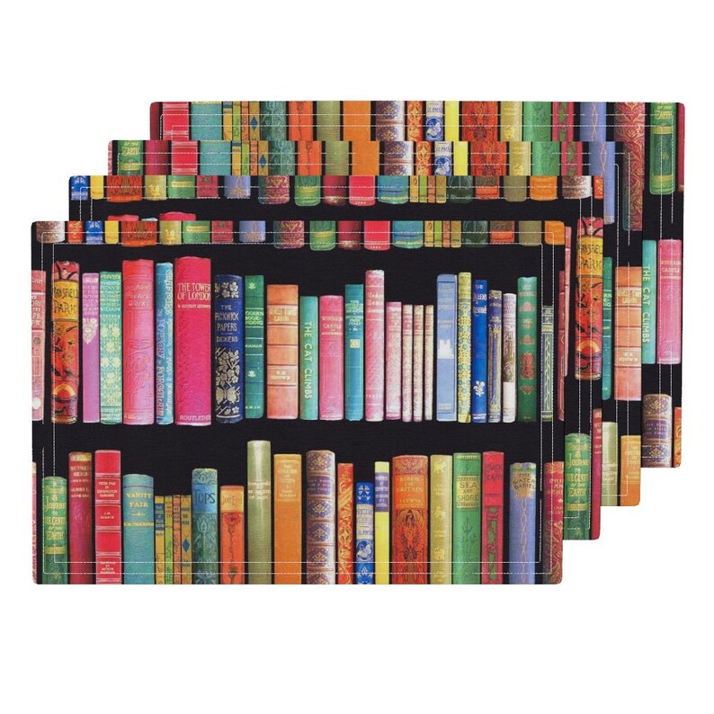 Set of 4 - Antique Books by magentarosedesigns Vintage Bookshelf Placemats Books Cloth Placemats by Spoonflower