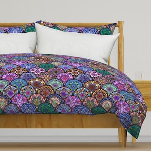 Stained Glass Style Bedding - Intricate Kaleidoscope by emikundesigns - Maximalist  Cotton Sateen Duvet Cover OR Pillow Shams by Spoonflower