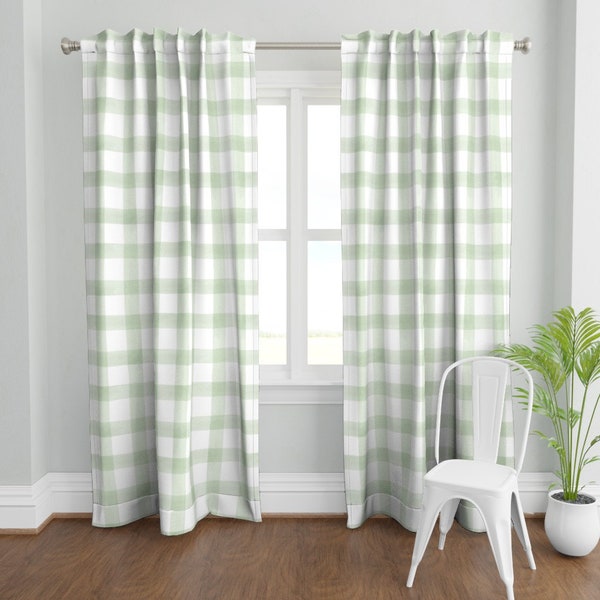 Sage Green Plaid Curtain Panel - Green Watercolor Check by dailymiracles - Buffalo Check Large Scale Custom Curtain Panel by Spoonflower