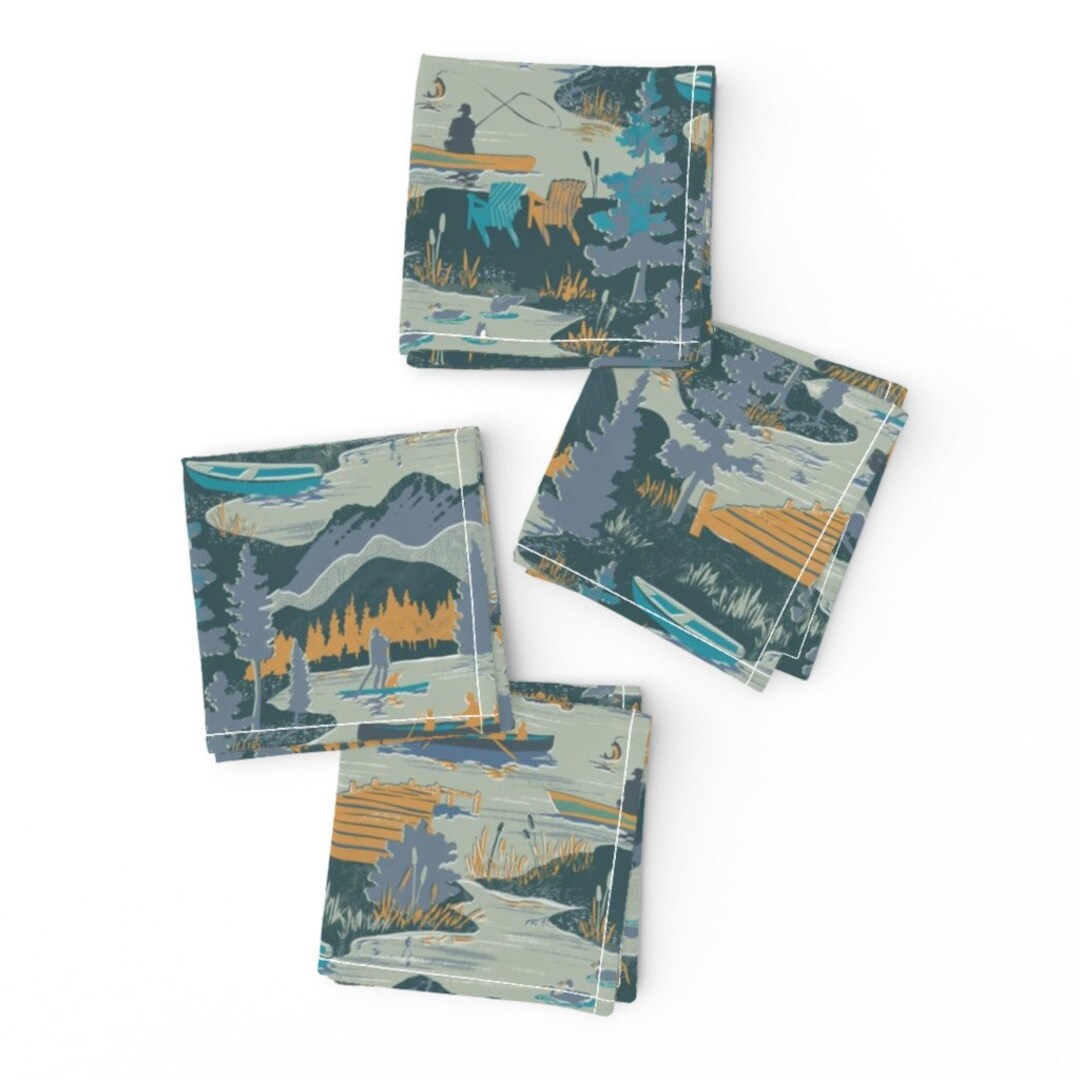 Summer Cocktail Napkins set of 4 Lake Life by Taranealart Etsy