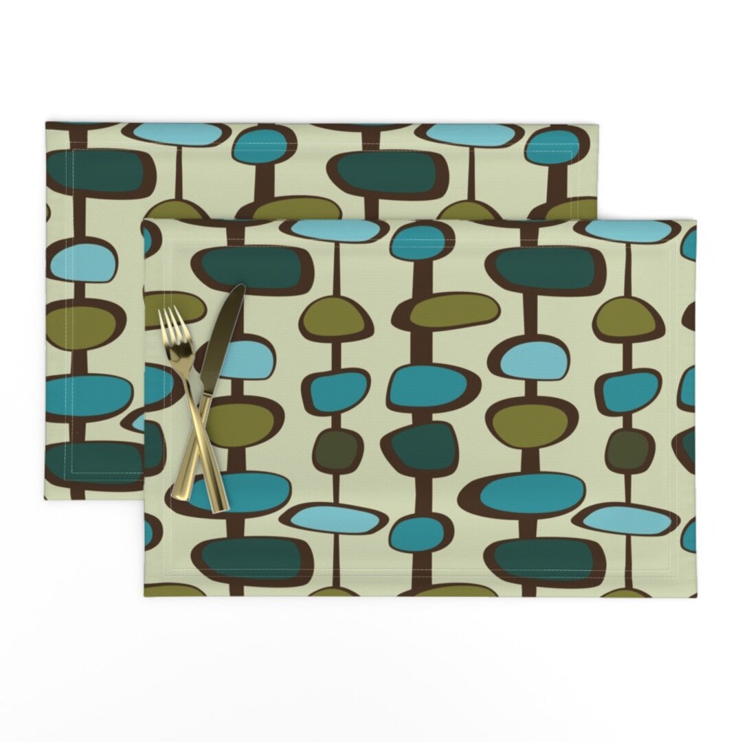 Mid Century Modern Placemats set of 2 Baubles Teal by Etsy