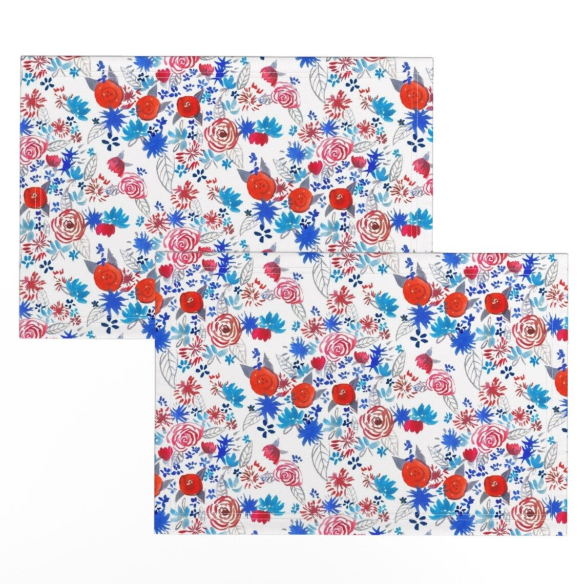 Red White and Blue Placemats set of 2 Patriotic Floral Etsy