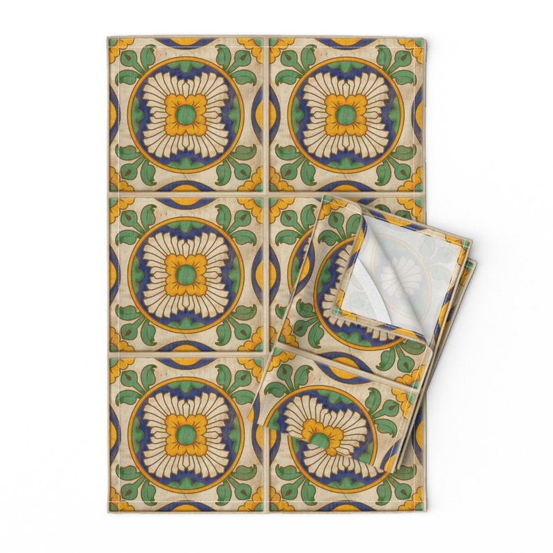 Spanish Tiles Tea Towels Set of 2 Jardn De Sol Spanish Etsy