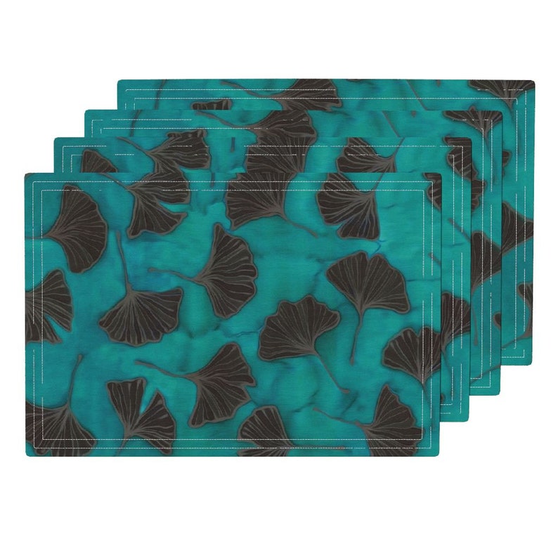 - Ginkgos On Teal Green by lauriekentdesigns Botanical Placemats Set of 4 Batik Teal Watercolor Sfaut15 Cloth Placemats by Spoonflower