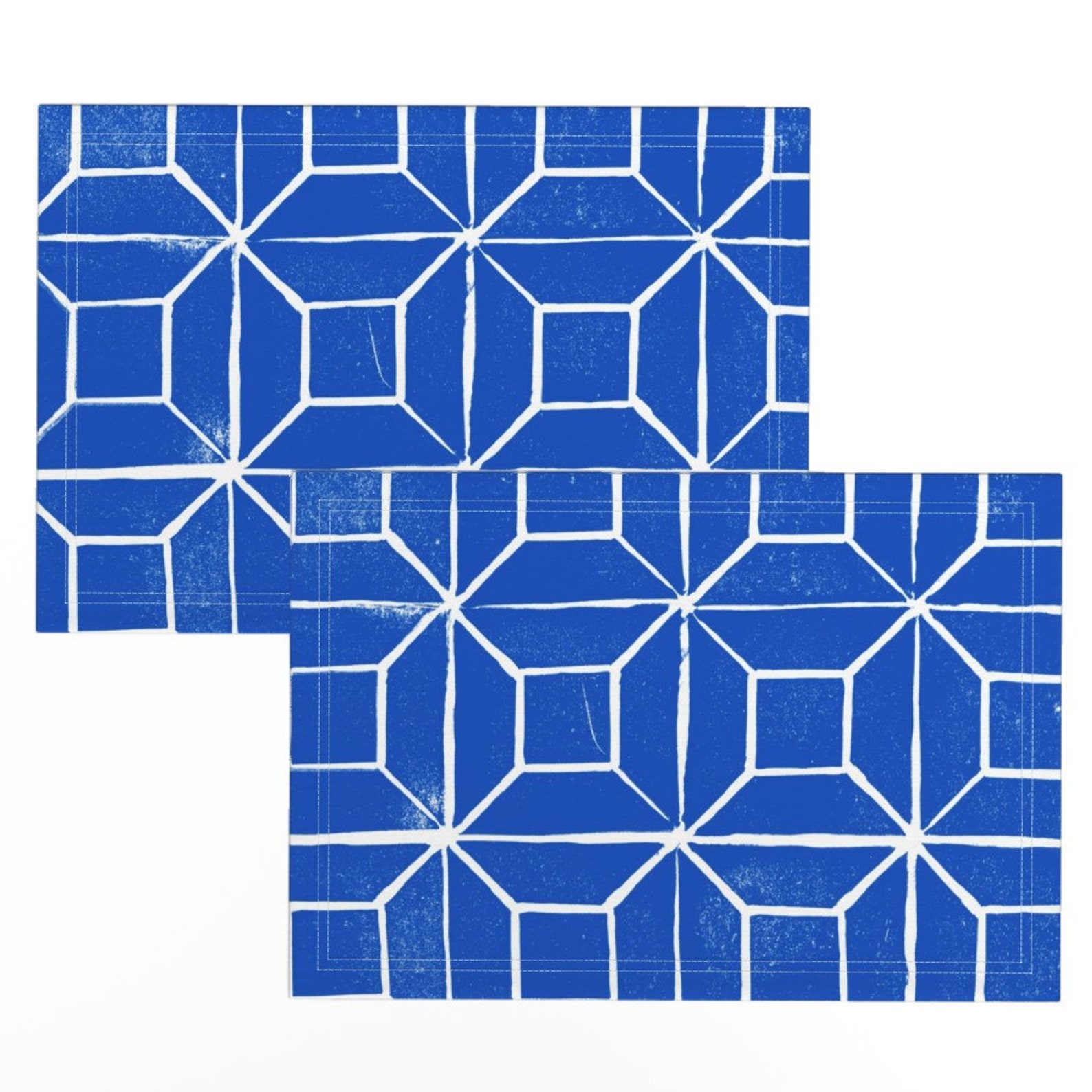 Geometric Placemats set of 2 Geometric Lino Blue by Etsy