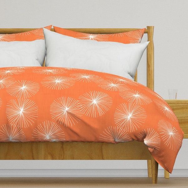 Mid Century Modern Bedding - Mod Orange Dandelions by friztin - Circle Snowflake Cotton Sateen Duvet Cover OR Pillow Shams by Spoonflower