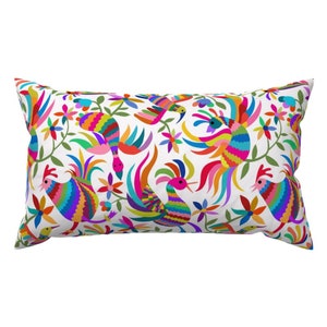 Otomi Accent Pillow - Flying Otomi Birds Ole  by vo_aka_virginiao - Pinata Mexican Folk Art Rectangle Lumbar Throw Pillow by Spoonflower