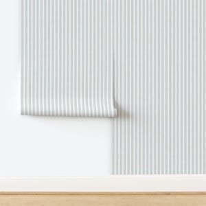 Blue Gray Stripe Non-Pasted Wallpaper Neutral Blue Small Scale - Blue Ticking Stripe by danika_herrick Wallpaper by Spoonflower
