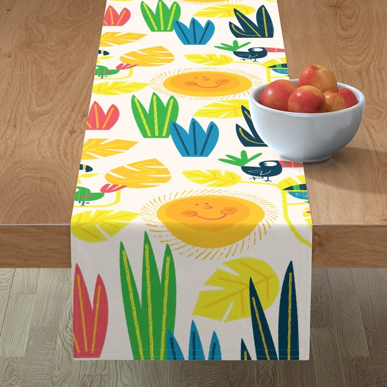 Kawaii Paradise Palm Leaves Animal Cotton Sateen Table Runner by Spoonflower Toucan by edward/_elementary Tropical Bird Table Runner