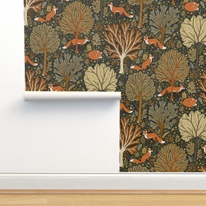 Woodland Commercial Grade Wallpaper - Fox Forest by serena_archetti - Nature Forest Fox Autumn Woods Wallpaper Double Roll by Spoonflower