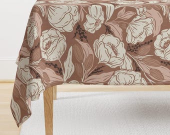 Vintage Tablecloth - Farmhouse Cream Floral by alderandbirchstudio - Floral Bohemian Botanical Pink Cotton Sateen Tablecloth by Spoonflower