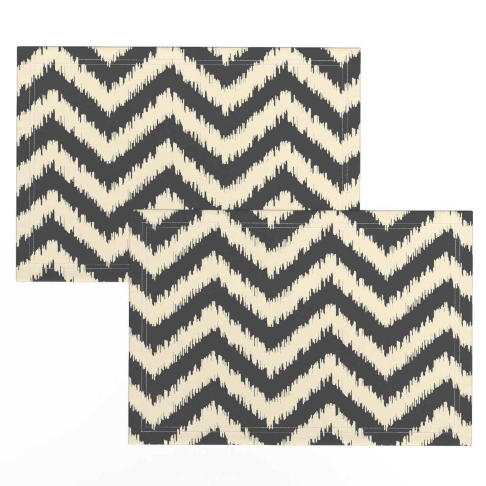 Zig Zag Placemats set of 2 Black and Cream Ikat Chevron by Etsy