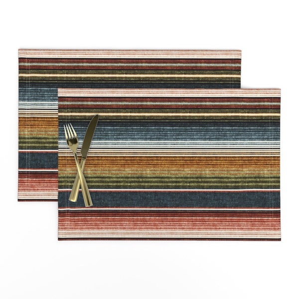 Southwest Desert Placemats (Set of 2) - Serape Stripe by littlearrowdesign - Earth Tones Distressed Look Cloth Placemats by Spoonflower