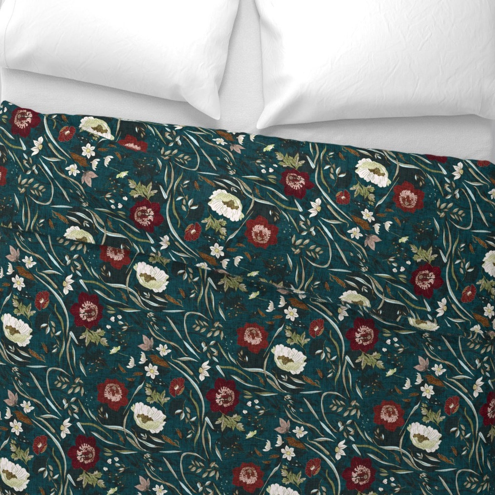 Dark Floral Duvet Cover Noir Floral teal Lrg by Etsy