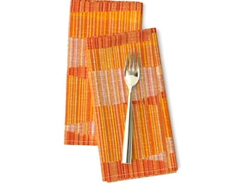 Mid Century Modern Dinner Napkins Set of 2 - Retro Atomic 1950s 1960s Red Orange Cloth Napkins - Mid Mod Lines by theodesign