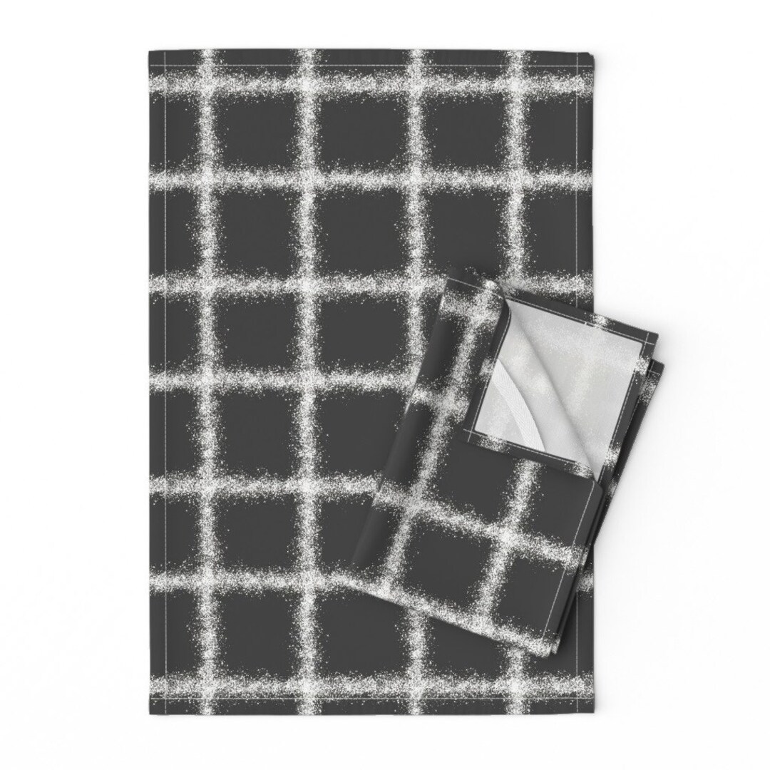 Plaid Tea Towels set of 2 Speckled Plaid White on Gray Etsy