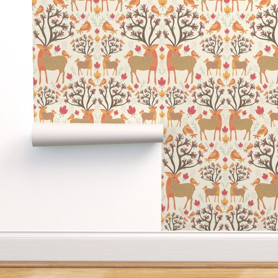 Deer Damask Wallpaper Tribal Art by Artypeaches Vintage Etsy