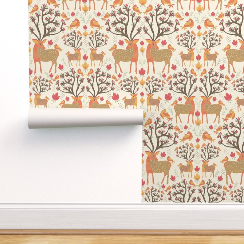 Deer Damask Wallpaper Tribal Art by Artypeaches Vintage Etsy
