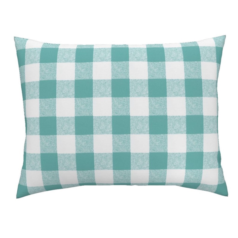 Rustic Plaid Cotton Sateen Pillow Sham Bedding by Spoonflower Blue And White Pillow Sham Buffalo Check In Aqua by willowlanetextiles