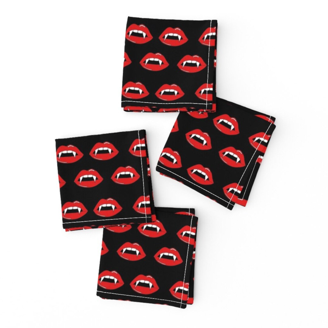 Halloween Cocktail Napkins set of 4 Vampire Lips by Andrea_lauren