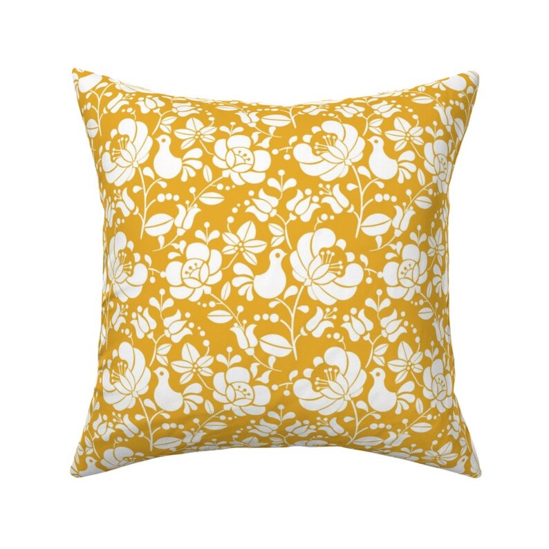 Butter Yellow Throw Pillow Kalocsai Sunshine by gomboc Etsy