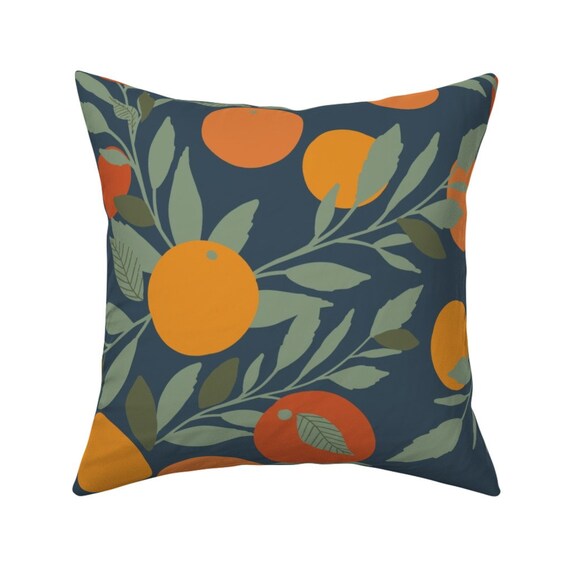 Citrus Fruit Throw Pillow Watercolor Oranges Bohemian 18x18 Square Throw Pillow by Spoonflower Dearclementine/_white by crystal/_walen